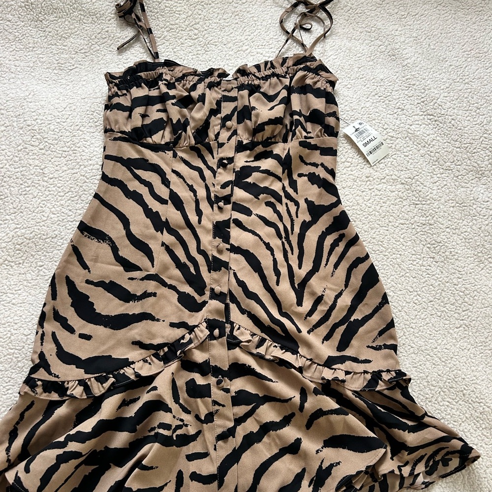 Bar III Tan and Black Zebra Print Midi Dress